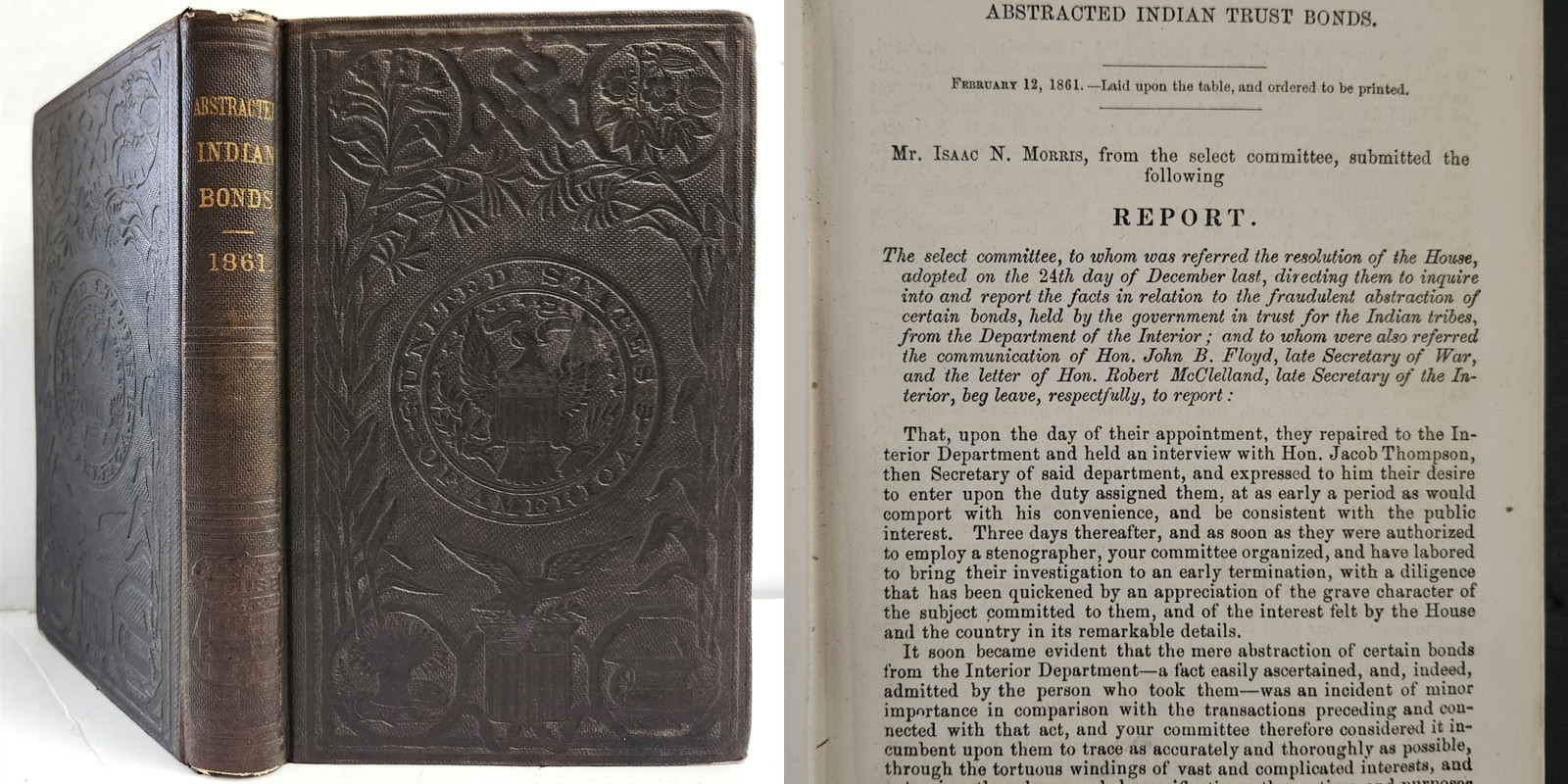 1861 antique NATIVE AMERICAN INDIAN HISTORY trust bonds FRAUD house of reps
