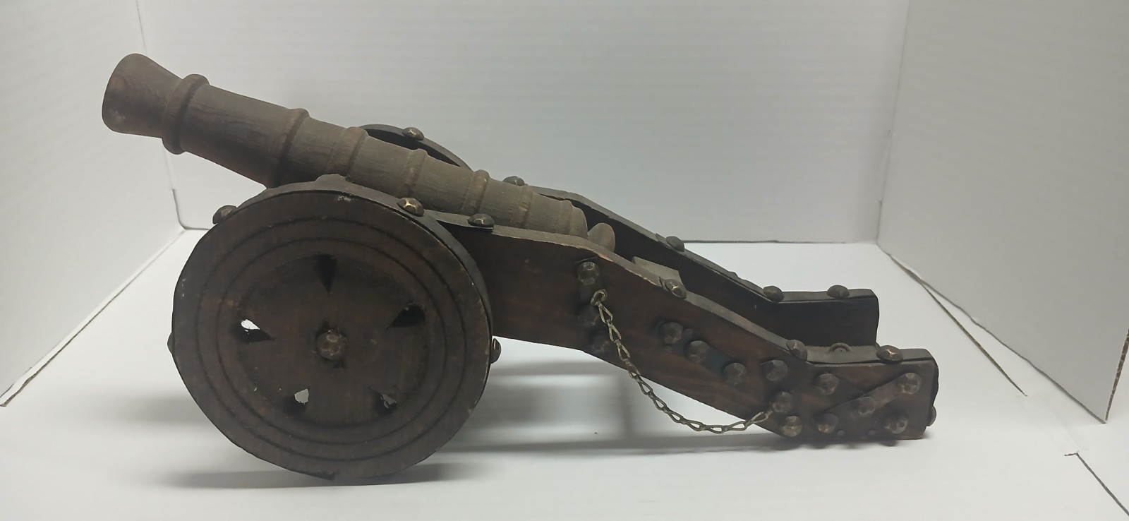 Vintage 14.5” Spanish Wood Model Cannon Replica Moving Wheels & Cannon Handmade Vintage 14.5” Spanish Wood Model Cannon Replica Moving Wheels & Cannon Handmade