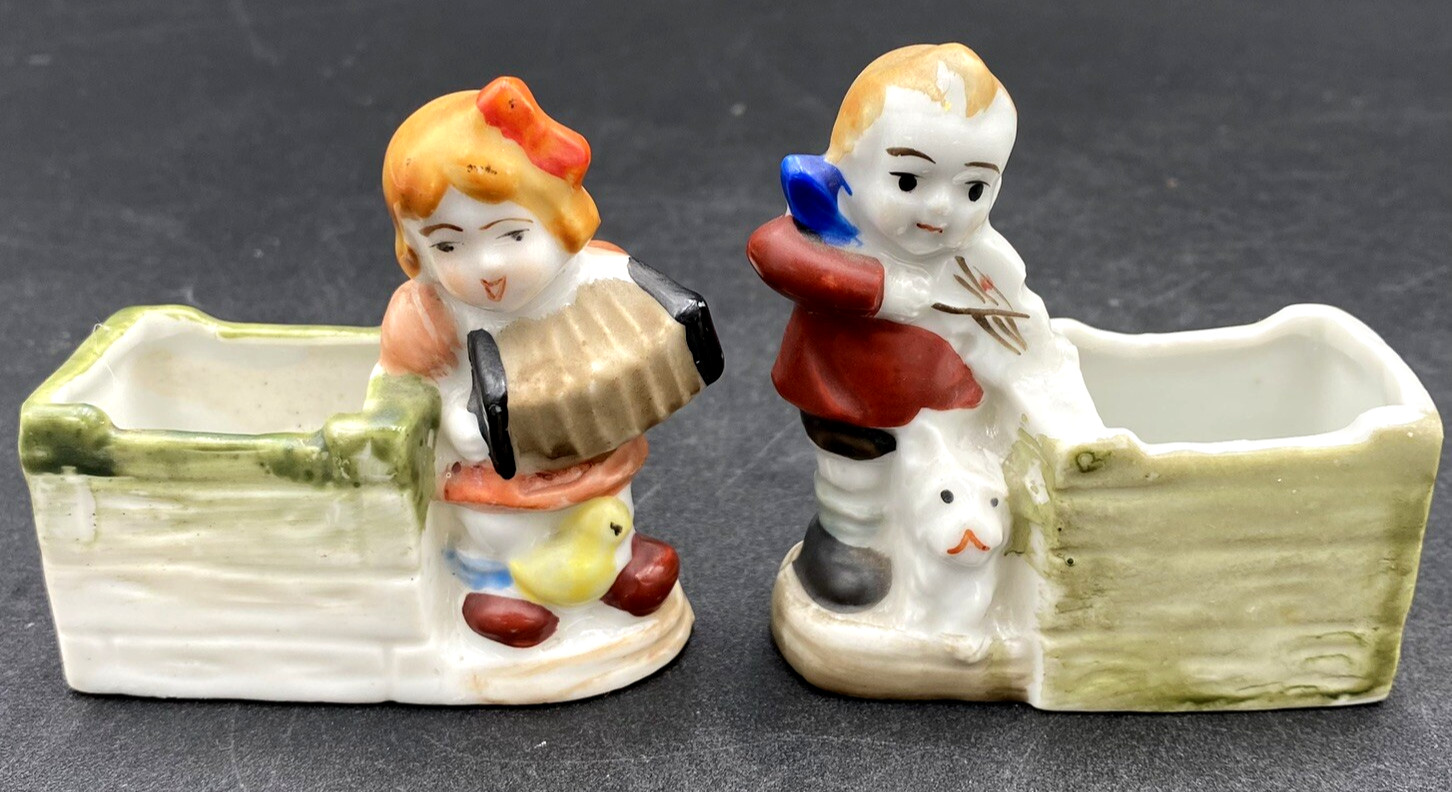2 Small Vintage MCM Ceramic Planters, Occupied Japan (\'45-\'52), Musicians