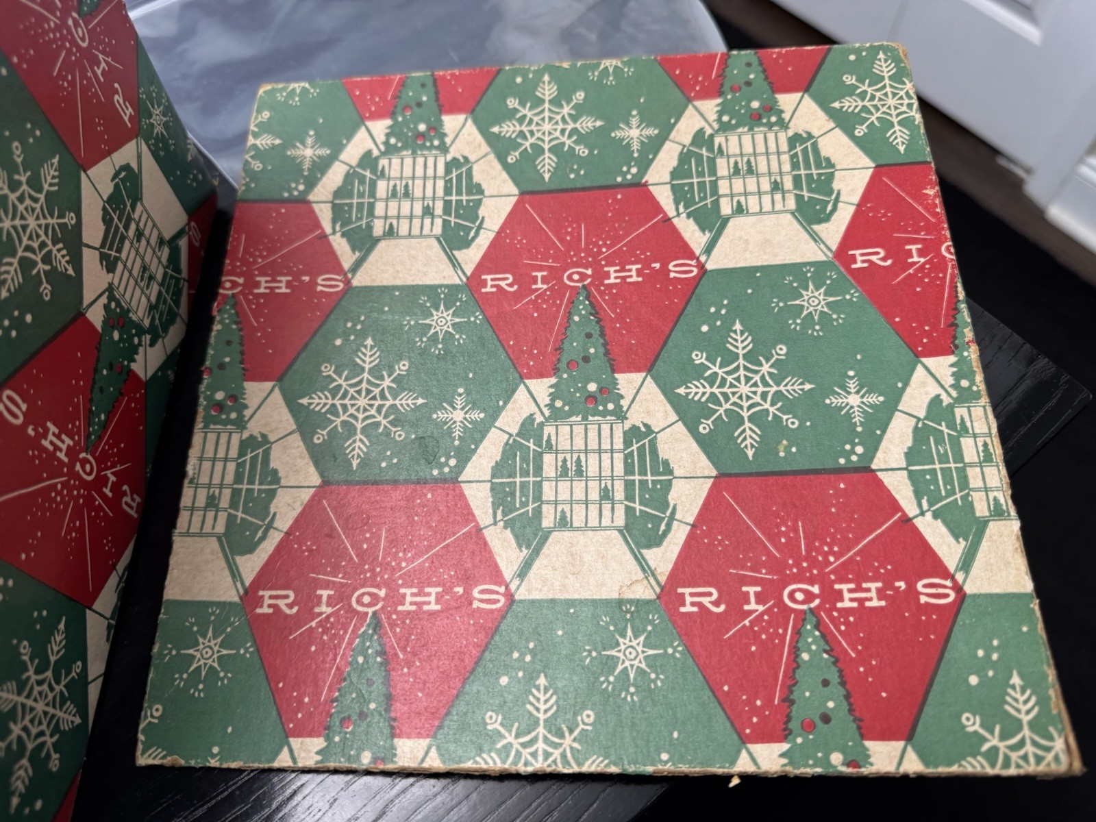 Vintage Rich\'s Christmas Design Snowflakes and Tree Original Box With Lid 9x9x6 Vintage Rich\'s Christmas Design Snowflakes and Tree Original Box With Lid 9x9x6