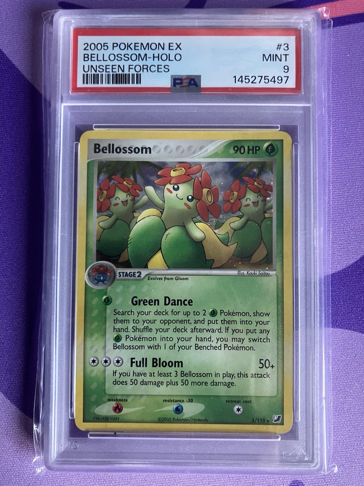 PSA 9 BELLOSSOM HOLO 2005 POKEMON EX UNSEEN FORCES #3 MINT