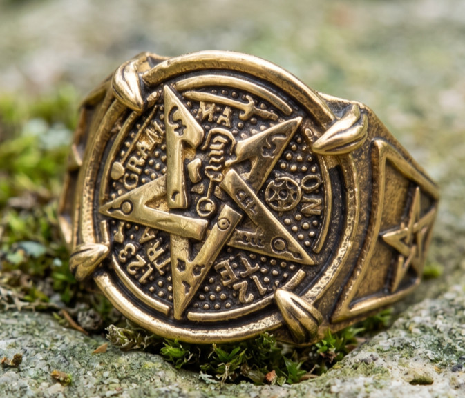 Bold Gold Pentacle Ring Infused with Black Magic Life Control Wishes Granted