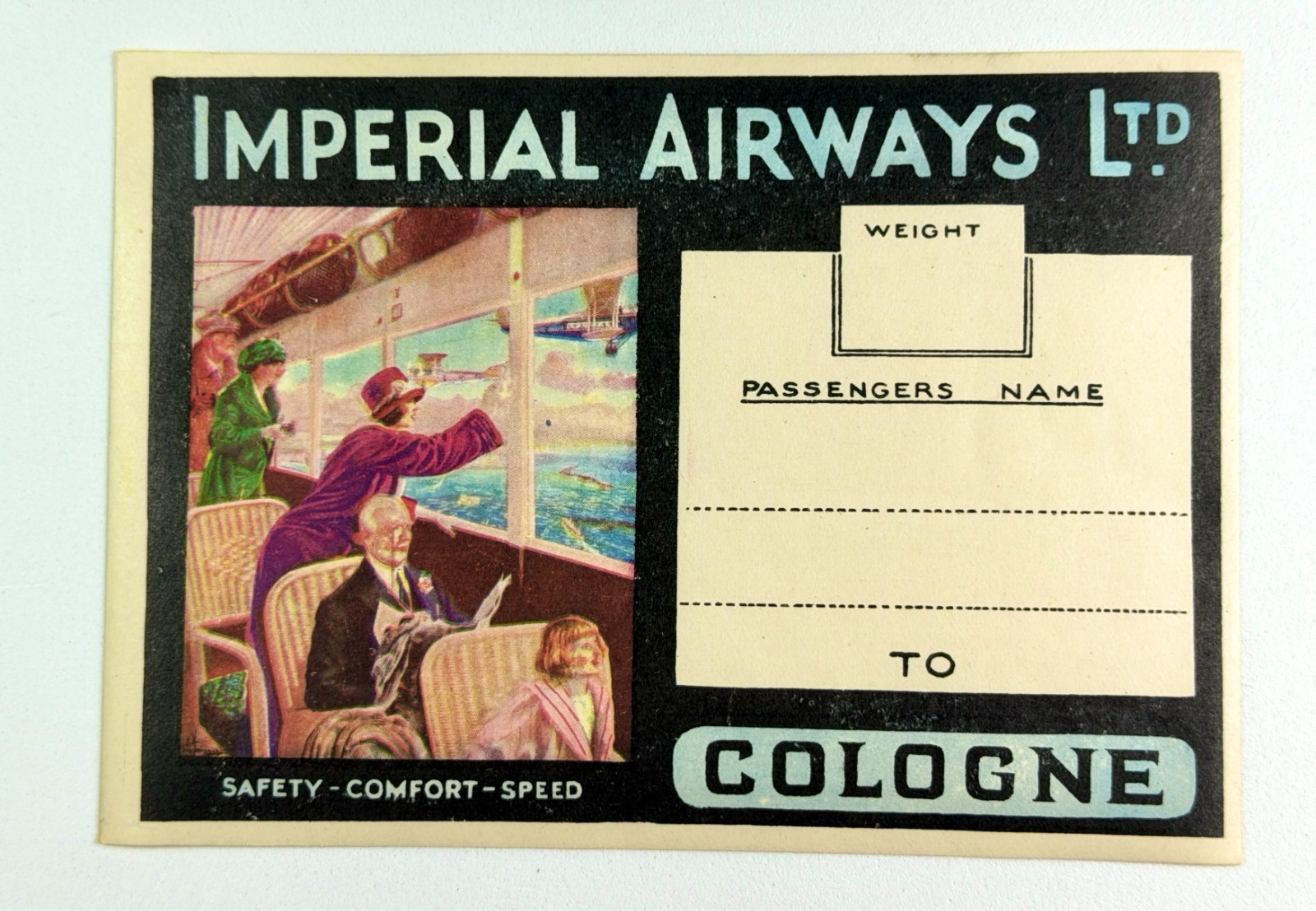 IMPERIAL AIRWAYS to Cologne - Airline Luggage Label/Sticker - 1925 - Near Mint