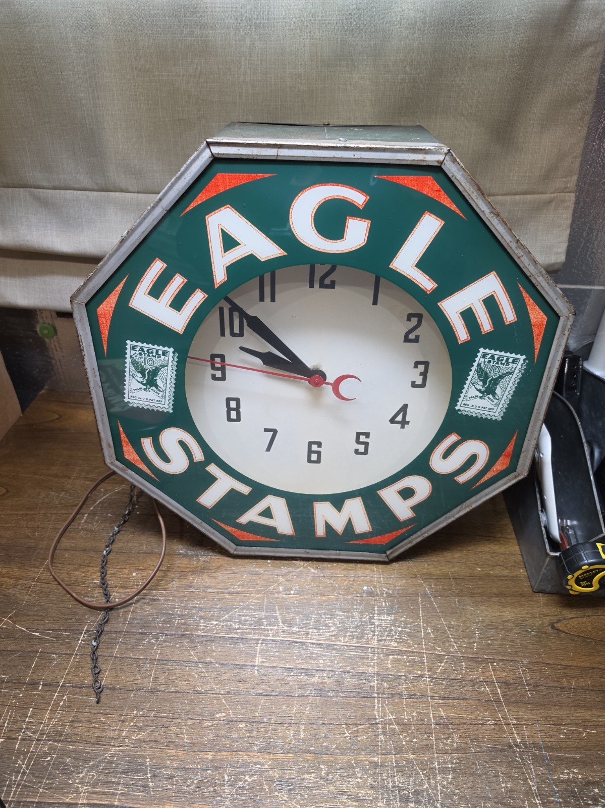 Original Vintage Eagle Stamps Octagon Neon Advertising Clock 1940s to 1960s