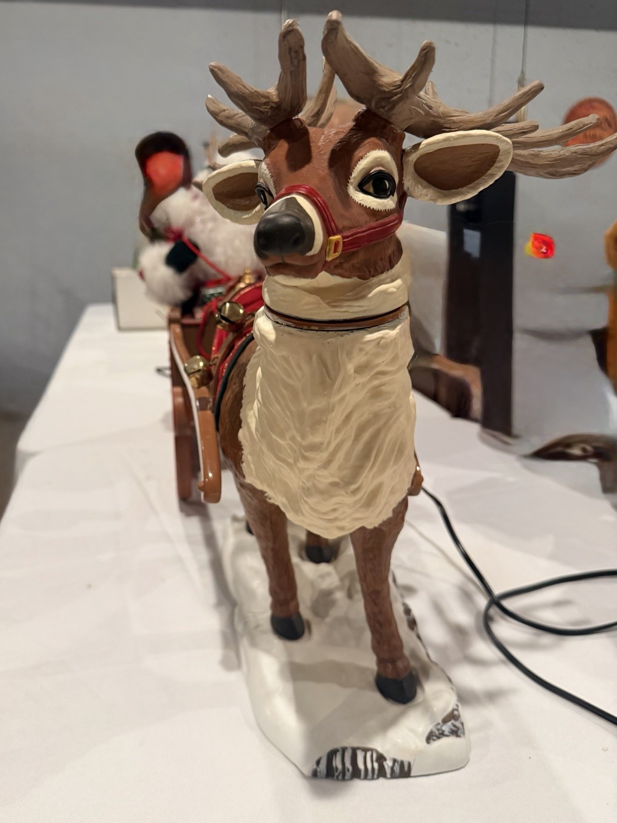 Vintage 1998 Trim A Home Animated Reindeer & Santa on Sleigh Large 36\ Vintage 1998 Trim A Home Animated Reindeer & Santa on Sleigh Large 36\
