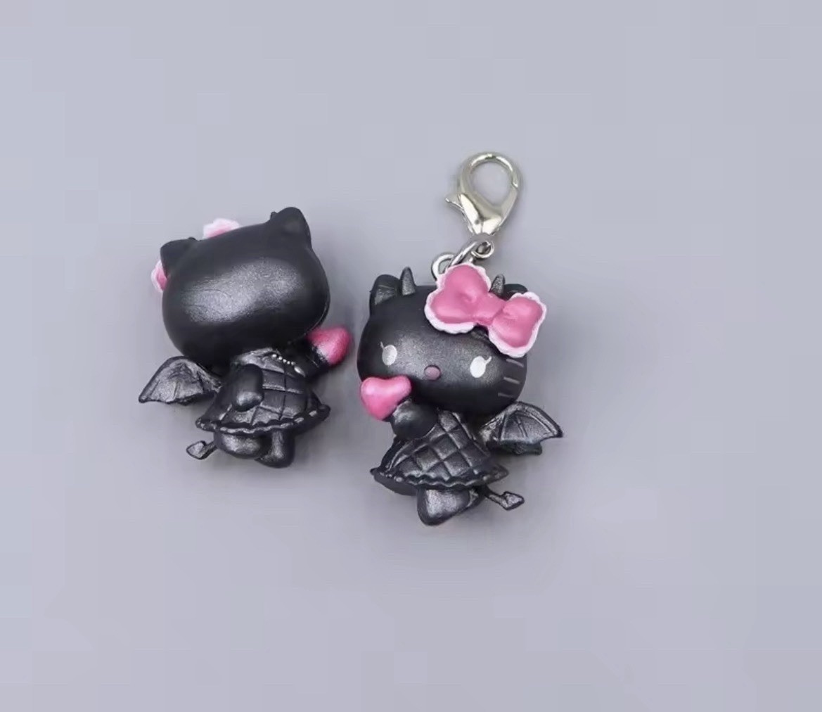 Sanrio Hello Kitty Black Pink Devil Angel y2k Kawaii Phone Bag Charm Clip 1.25”