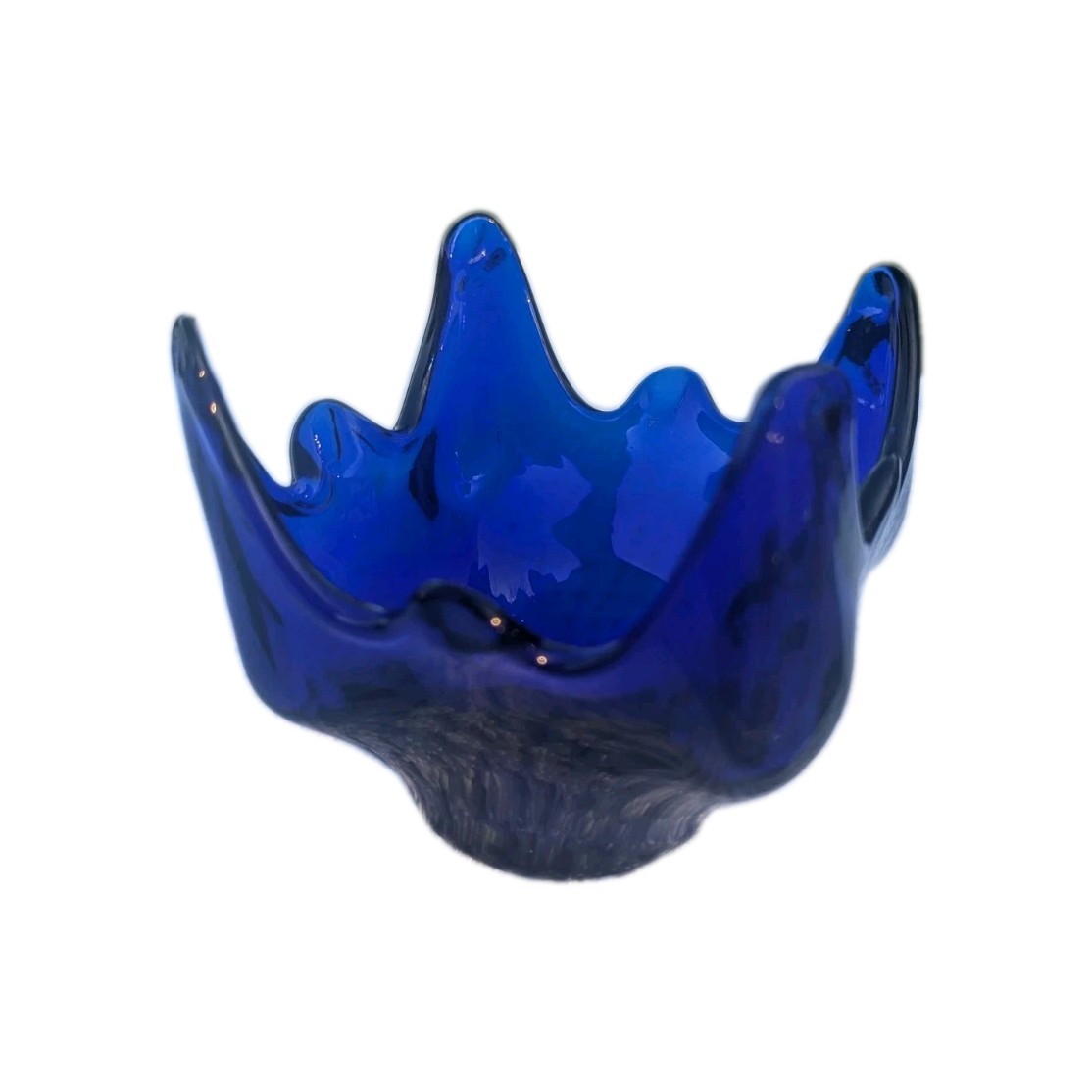 Cobalt Blue Unique Wavy Edged Candle Holder Candy Dish Trinket Keeper apr25