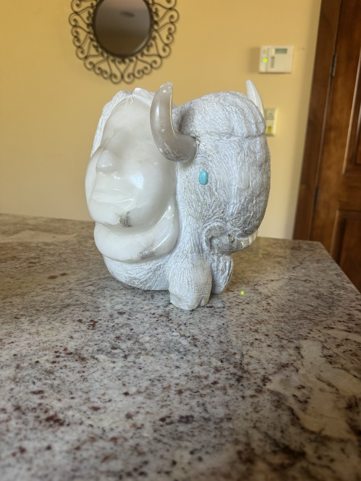 Alabaster Marble NAVAJO Indian BUFFALO / Human 23 lb STUNNING ART Sculpture RARE Alabaster Marble NAVAJO Indian BUFFALO / Human 23 lb STUNNING ART Sculpture RARE
