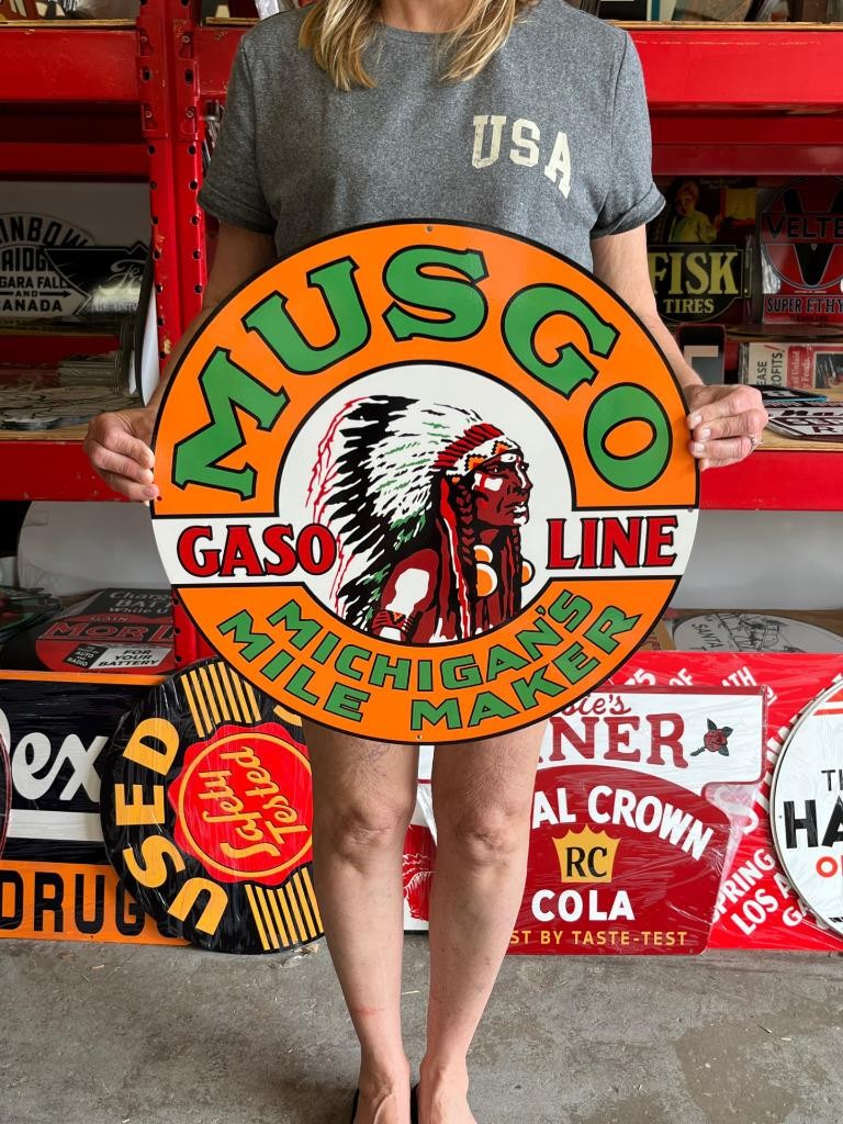 Vintage Style Metal Sign Musgo Michigan Gasoline NOT Porcelain 20x20 Made USA