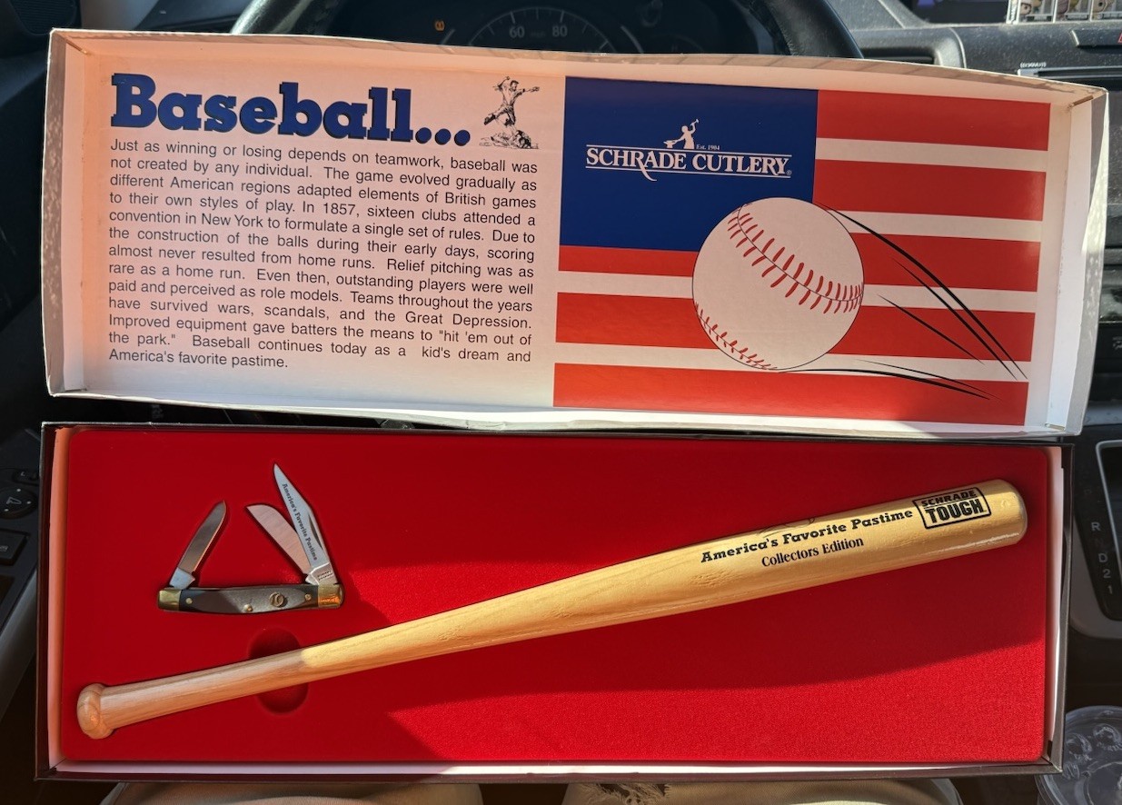 Schrade Cutlery Baseball Pocket Knife  America's Favorite Pastime & Bat In NIB
