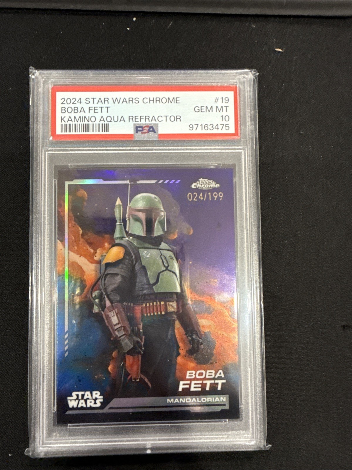 2024 TOPPS STAR WARS CHROME BOBA FETT AQUA REFRACTOR #19 PSA 10