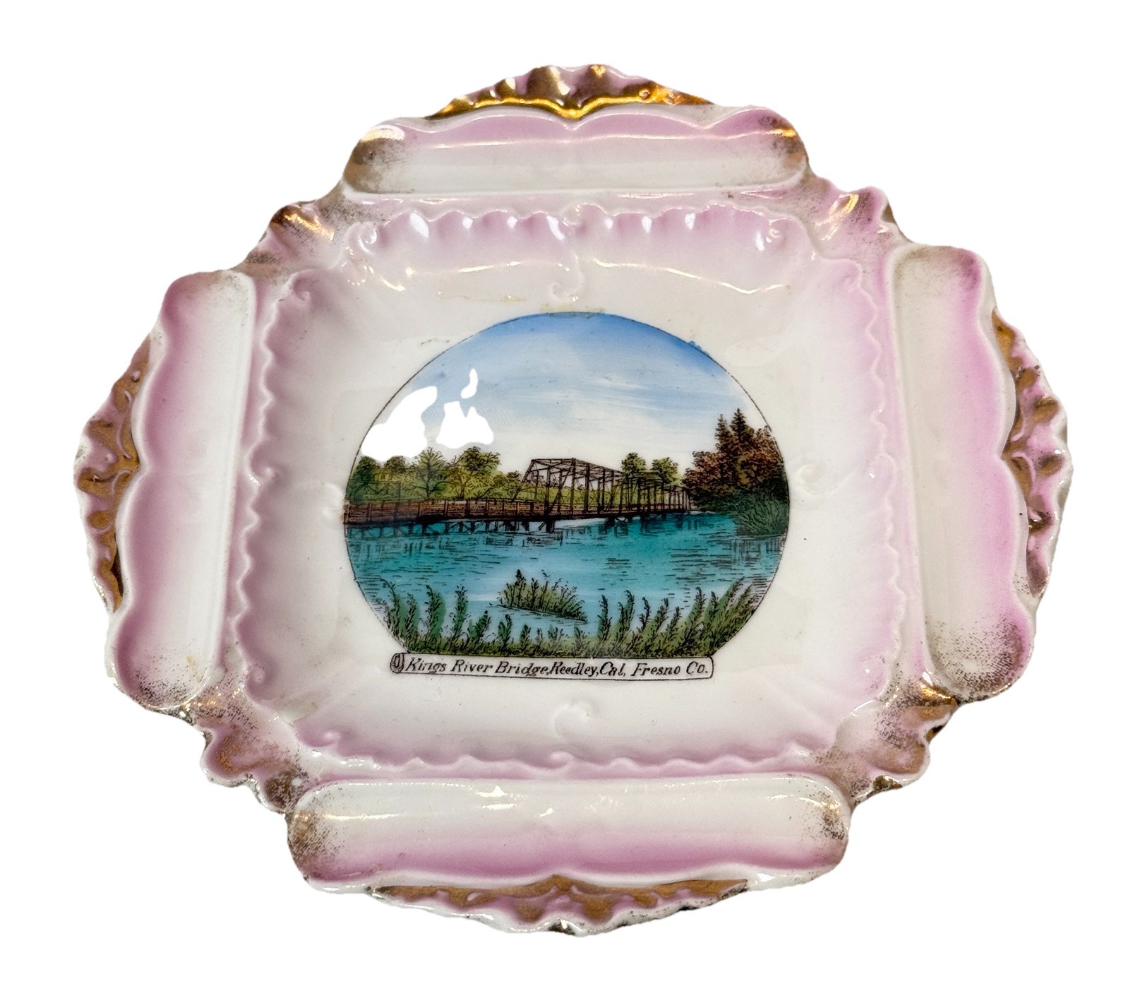 FRESNO, CALIFORNIA Antique KINGS RIVER BRIDGE REEDLEY Souvenir China Dish Plate FRESNO, CALIFORNIA Antique KINGS RIVER BRIDGE REEDLEY Souvenir China Dish Plate