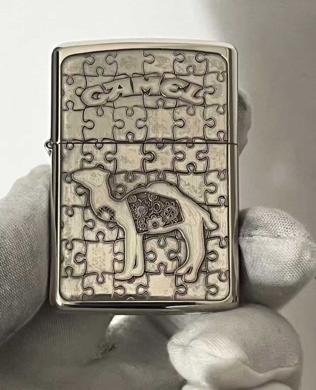 Camel Puzzle Silver Zippo Lighter with Box
