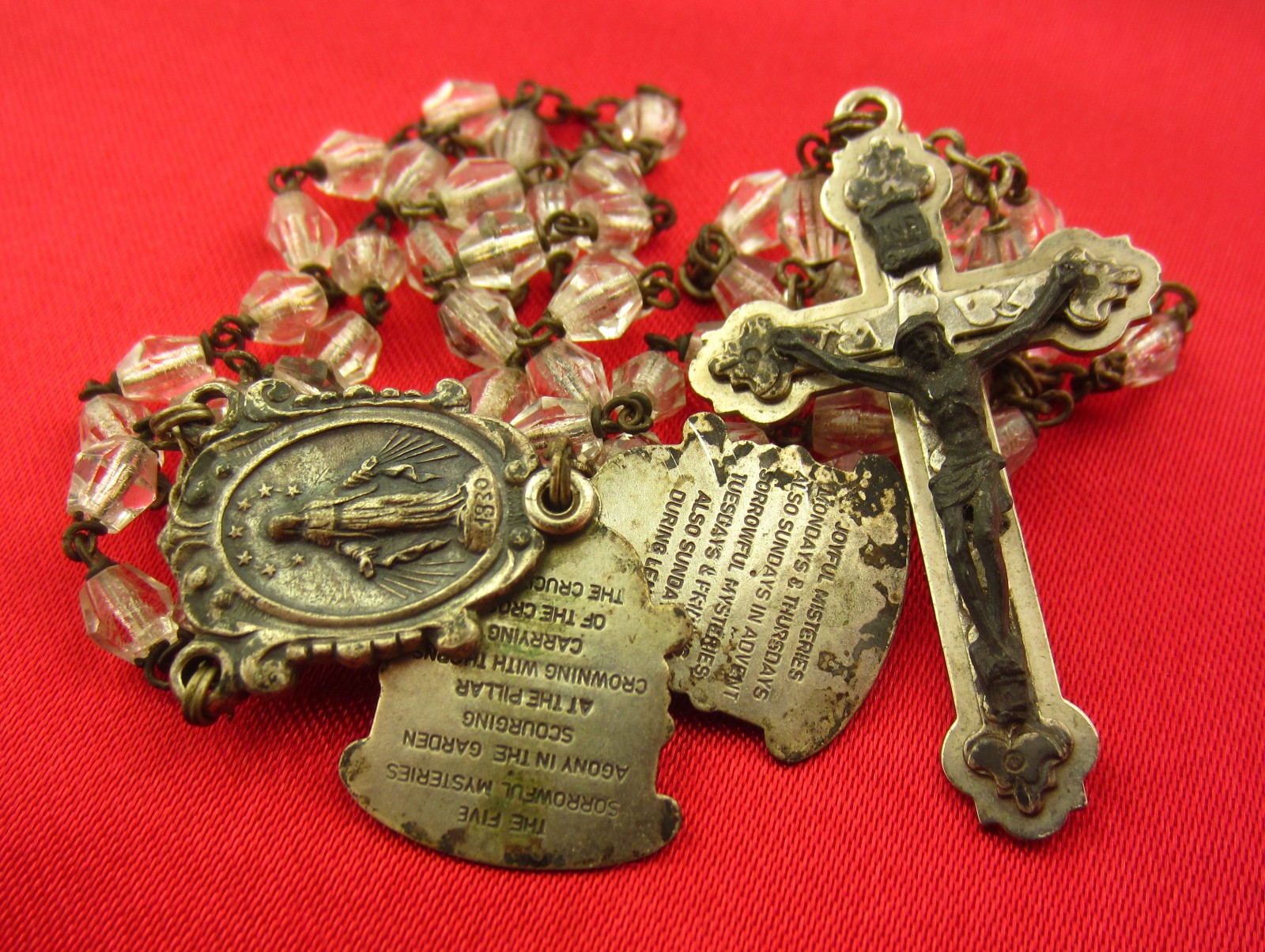Vintage CATHOLIC Rosary SLIDING MYSTERIES Center Clear Faceted Glass Beads Vintage CATHOLIC Rosary SLIDING MYSTERIES Center Clear Faceted Glass Beads
