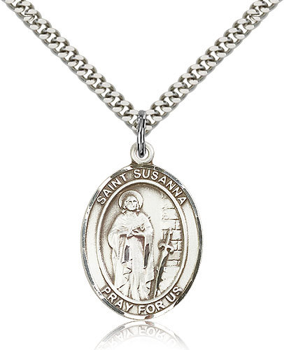 Saint Susanna Medal For Men - .925 Sterling Silver Necklace On 24 Chain - 30...