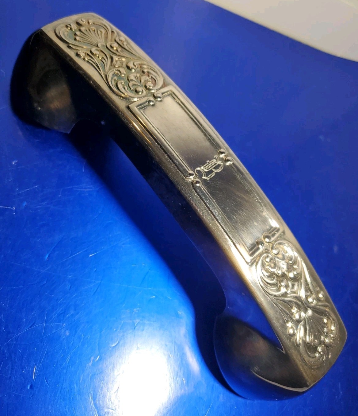 VTG Raimond Silverplate Telephone Receiver Cover Scroll Work Handset B Monogram