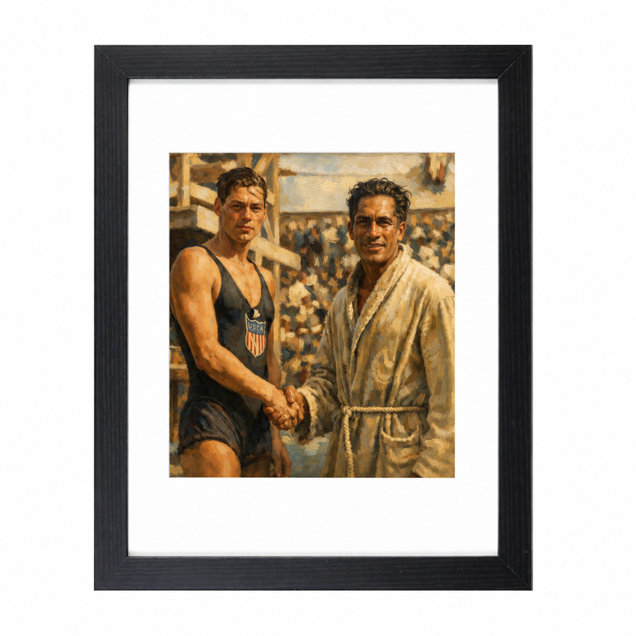 Hawaiian Surfer and Swimmer Duke Kahanamoku Matted & Framed Painting Art Print