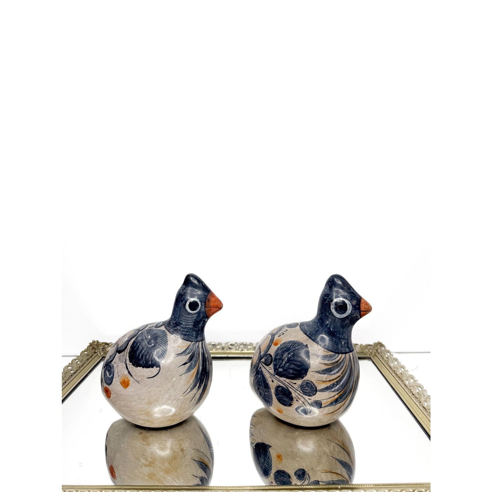 Beautiful Vintage Hand-Painted Tonola Mexican Folk Art Pottery Quail Bird Figure