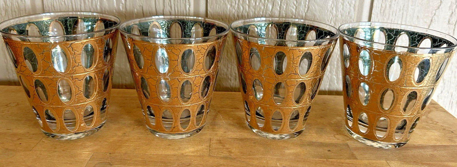 CULVER PISA 22K GOLD CRACKLE GREEN MCM VTG BAR GLASSES SET OF 4 *EUC* CULVER PISA 22K GOLD CRACKLE GREEN MCM VTG BAR GLASSES SET OF 4 *EUC*