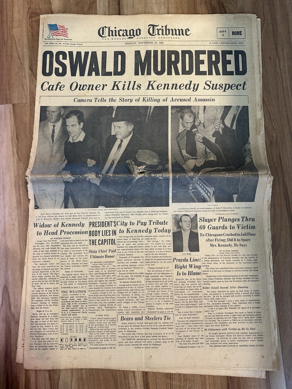 Chicago Tribune Nov. 25 1963 Oswald Murdered JFK Historic Newspaper 4 Sec
