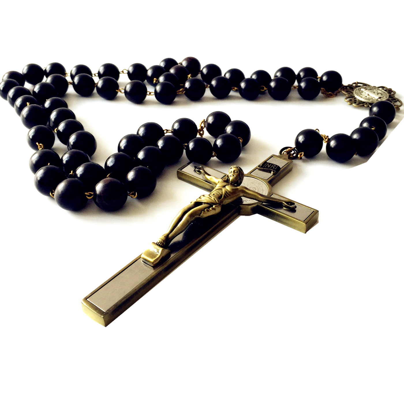 Large 20mm Black Ebony Wooded beads Wall Rosary Catholic crucifix cross Gift box Large 20mm Black Ebony Wooded beads Wall Rosary Catholic crucifix cross Gift box