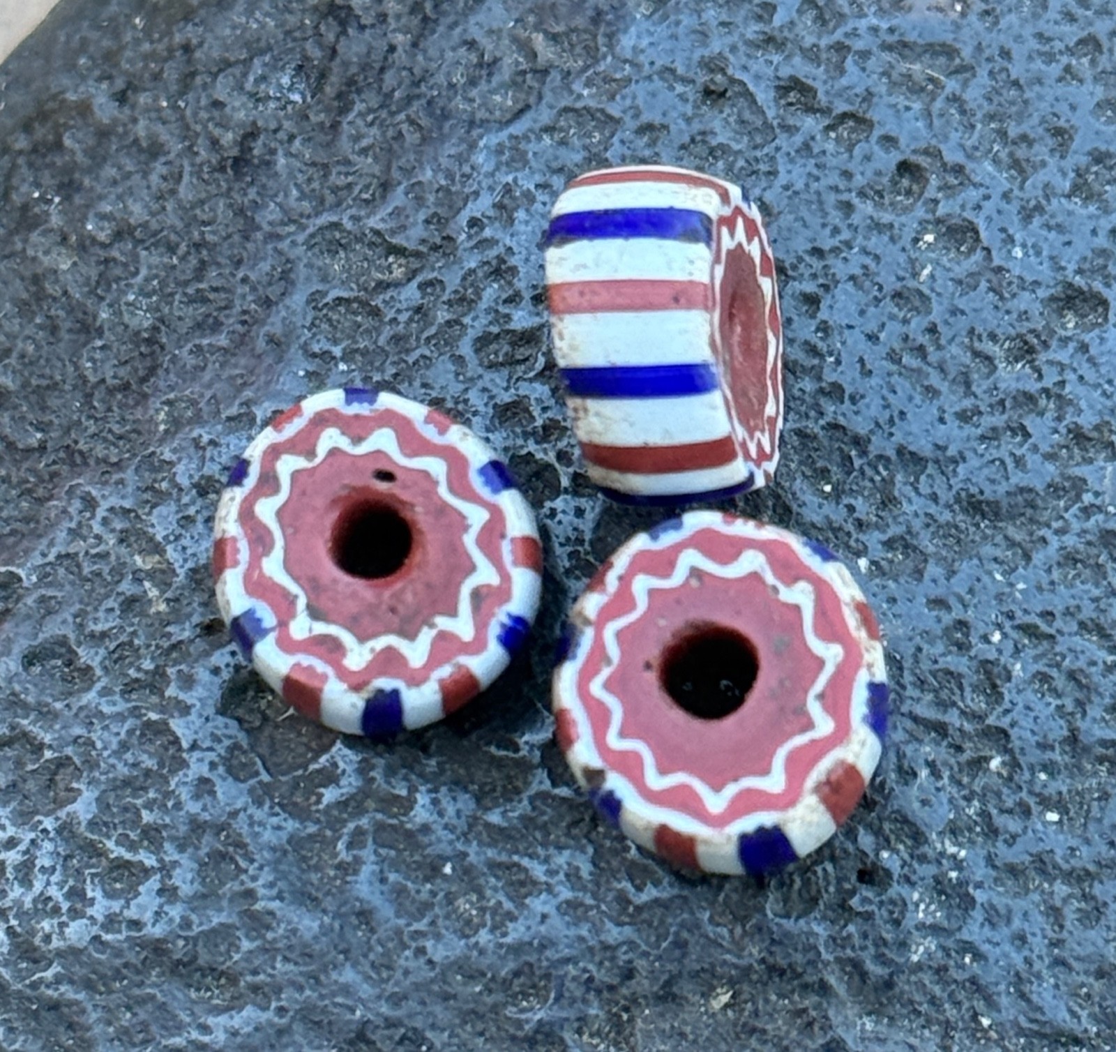 Rare 5 Layer Antique Venetian Chevron African Trade Beads Striped Brick Slices B