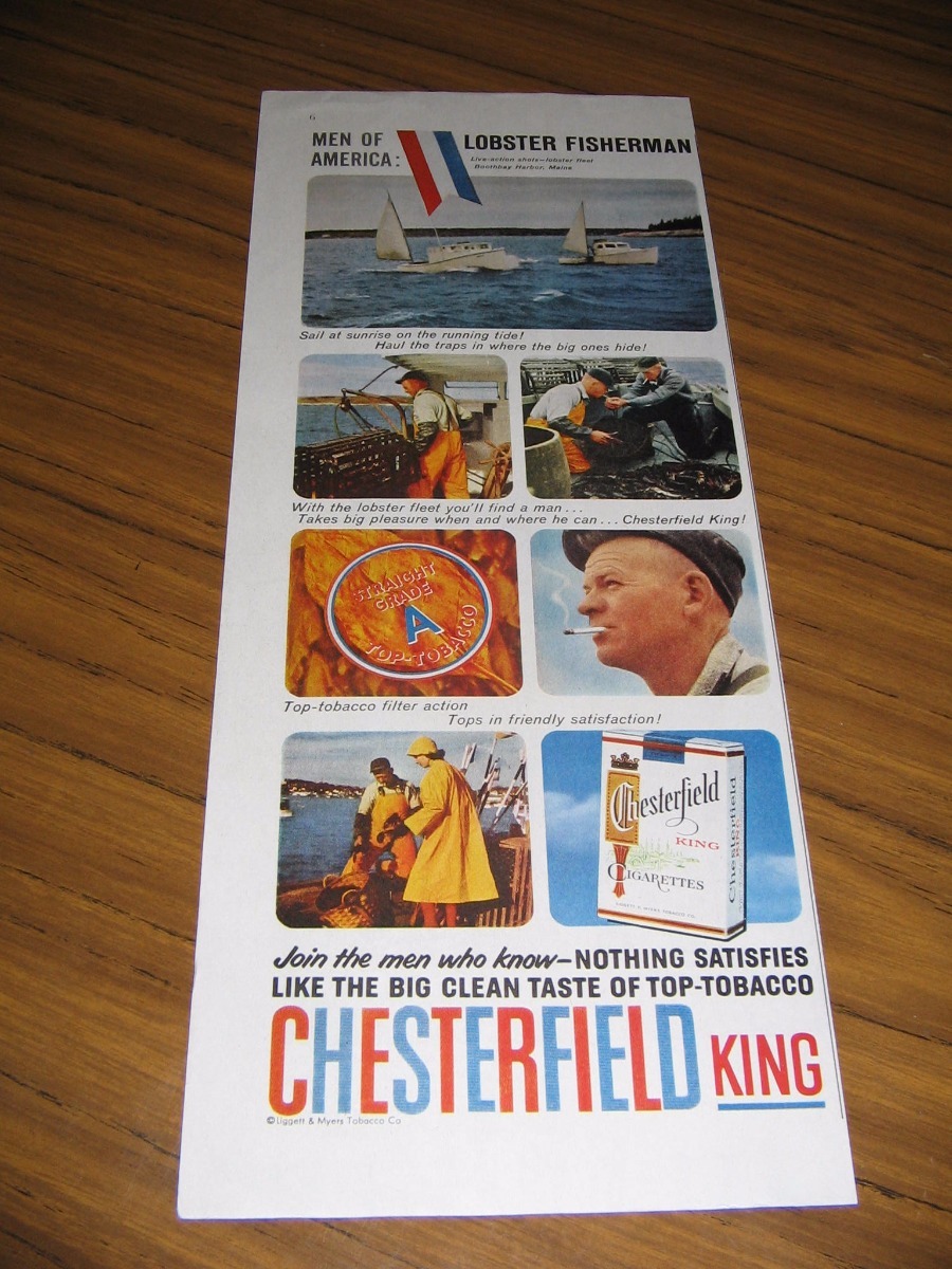 1959 Print Ad Chesterfield King Cigarettes Lobster Boats & Fisherman
