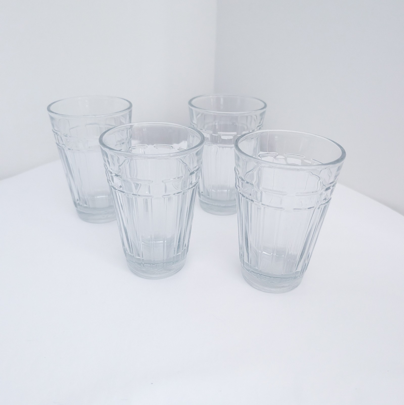 Longaberger Woven Traditions Clear Glass Set 8oz Juice Tumblers ~ Set of Four Longaberger Woven Traditions Clear Glass Set 8oz Juice Tumblers ~ Set of Four