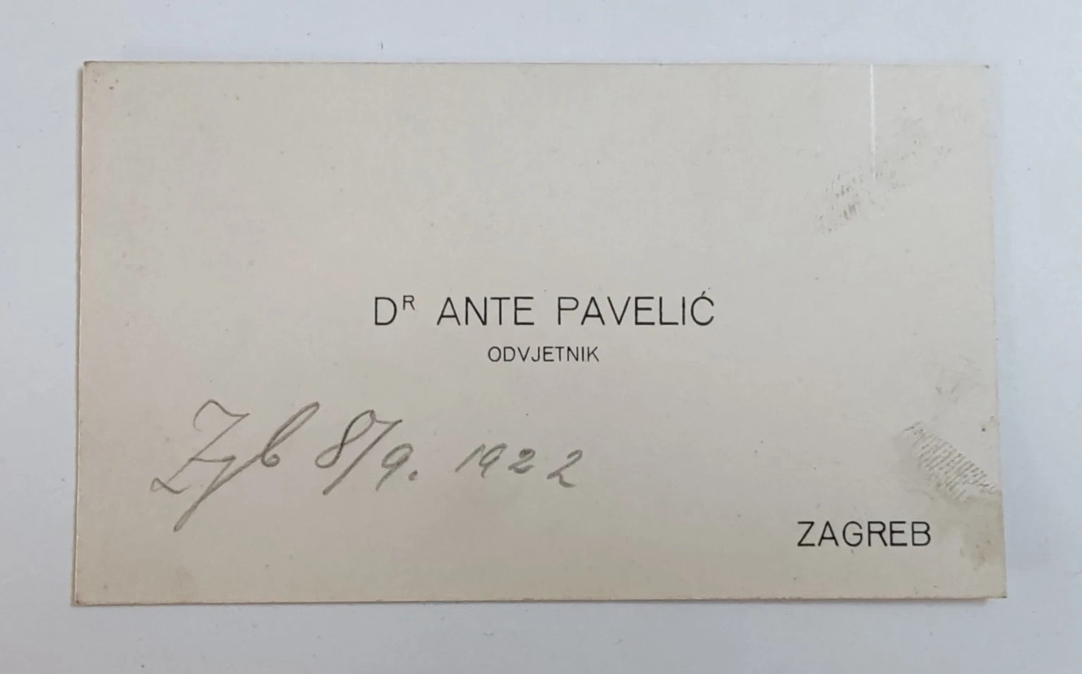 Rare 1922 Ante Pavelic Signed Business Card - Zagreb Lawyer Era - Handwritten