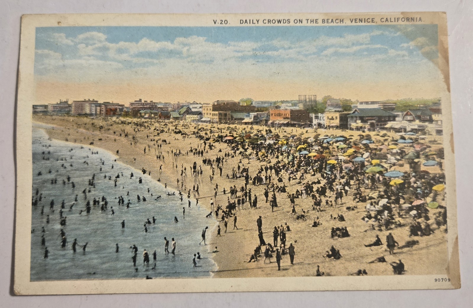 Daily Crowds on the Beach Venice California Posted 1926 Postcard AS IS Stain J29