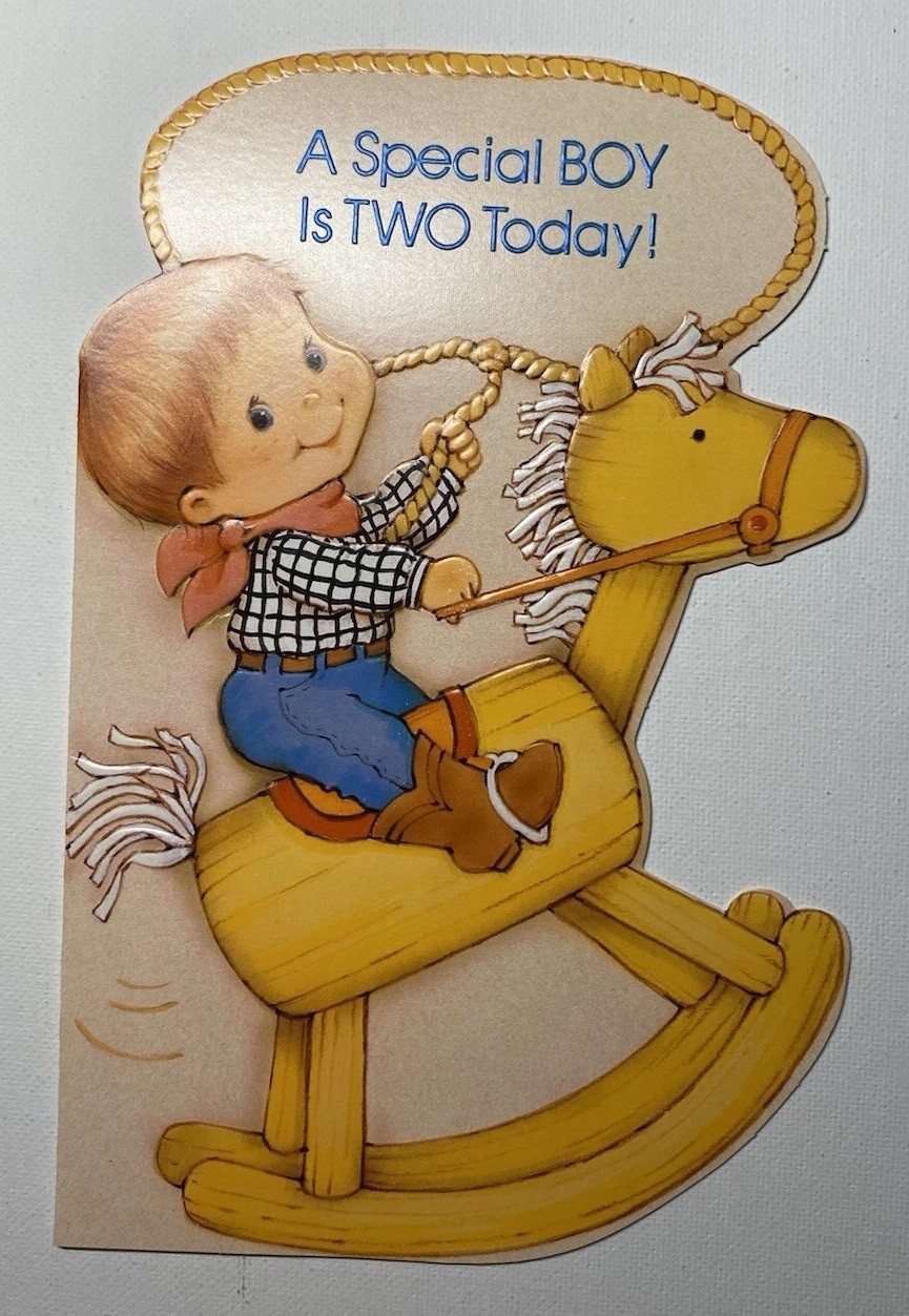 Vintage American Greetings Card Birthday Boy Two Rockin Horse Unused W/ Envelope Vintage American Greetings Card Birthday Boy Two Rockin Horse Unused W/ Envelope