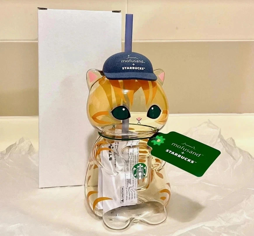 2026 Starbucks Singapore x Mofusand Collection Cat Shaped Glass Cup Orange Tabby