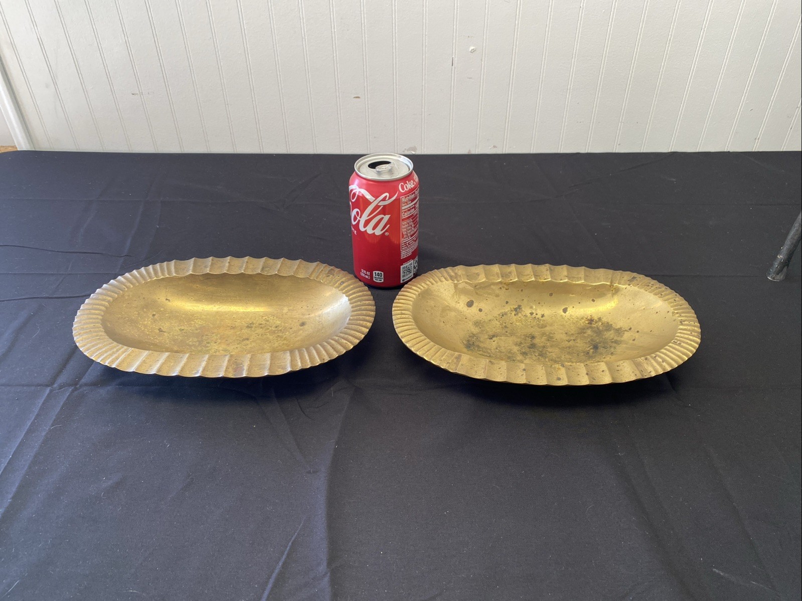 Pair Large Vintage MCM Mid Century Modern 10” Brass Oval Cigar Ashtrays 