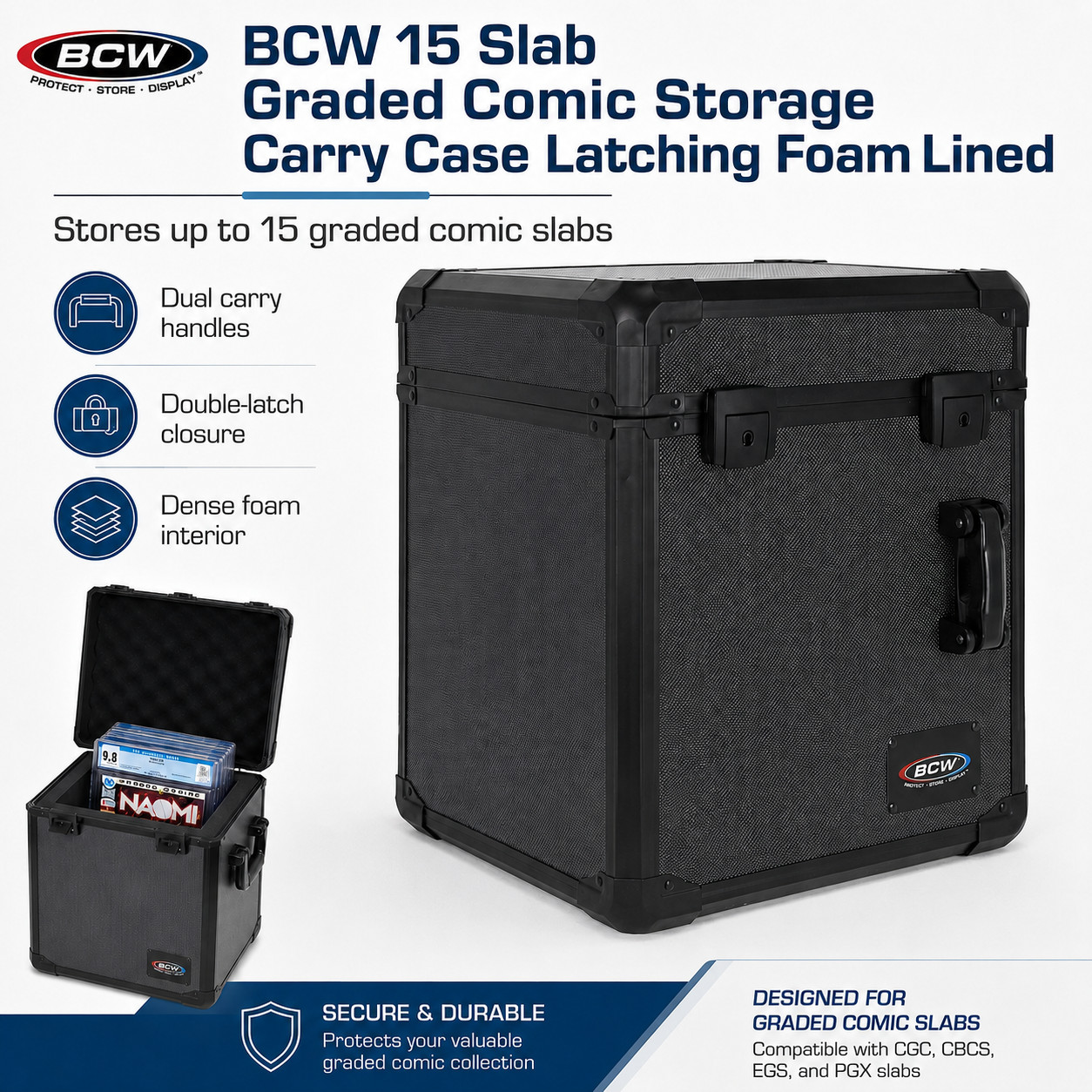 BCW 15 Slab Graded Comic Storage Carry Case Latching Foam Lined BCW 15 Slab Graded Comic Storage Carry Case Latching Foam Lined
