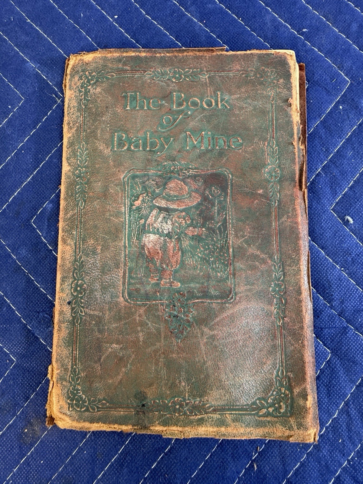 Antique 1918 Book of Baby Mine Embossed Leather Photo Album Scrapbook Ephemera