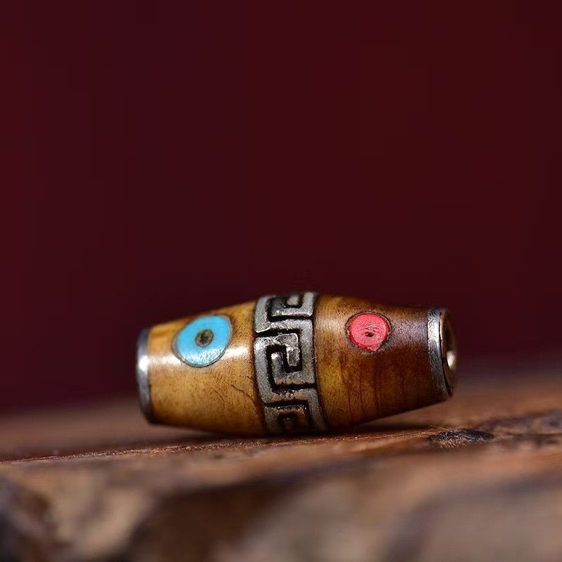 Tibetan Yellow Dzi Bead Pure Agate Ruyi Motif Horse Hoof Pattern Ethnic Loose