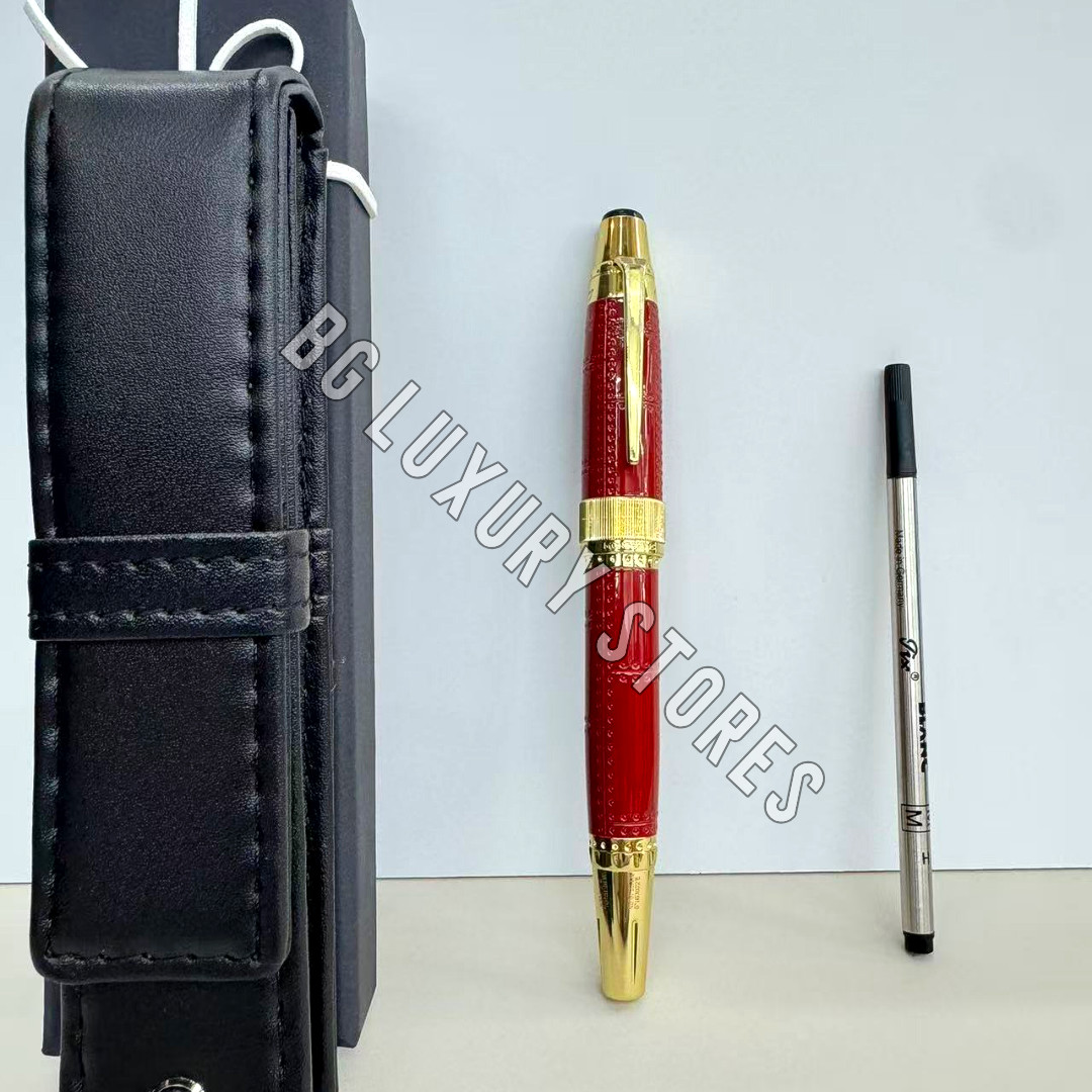 MONTBLANC Red Lacquer Gold Trim Rollerball Pen Luxury Writing Gift Rare