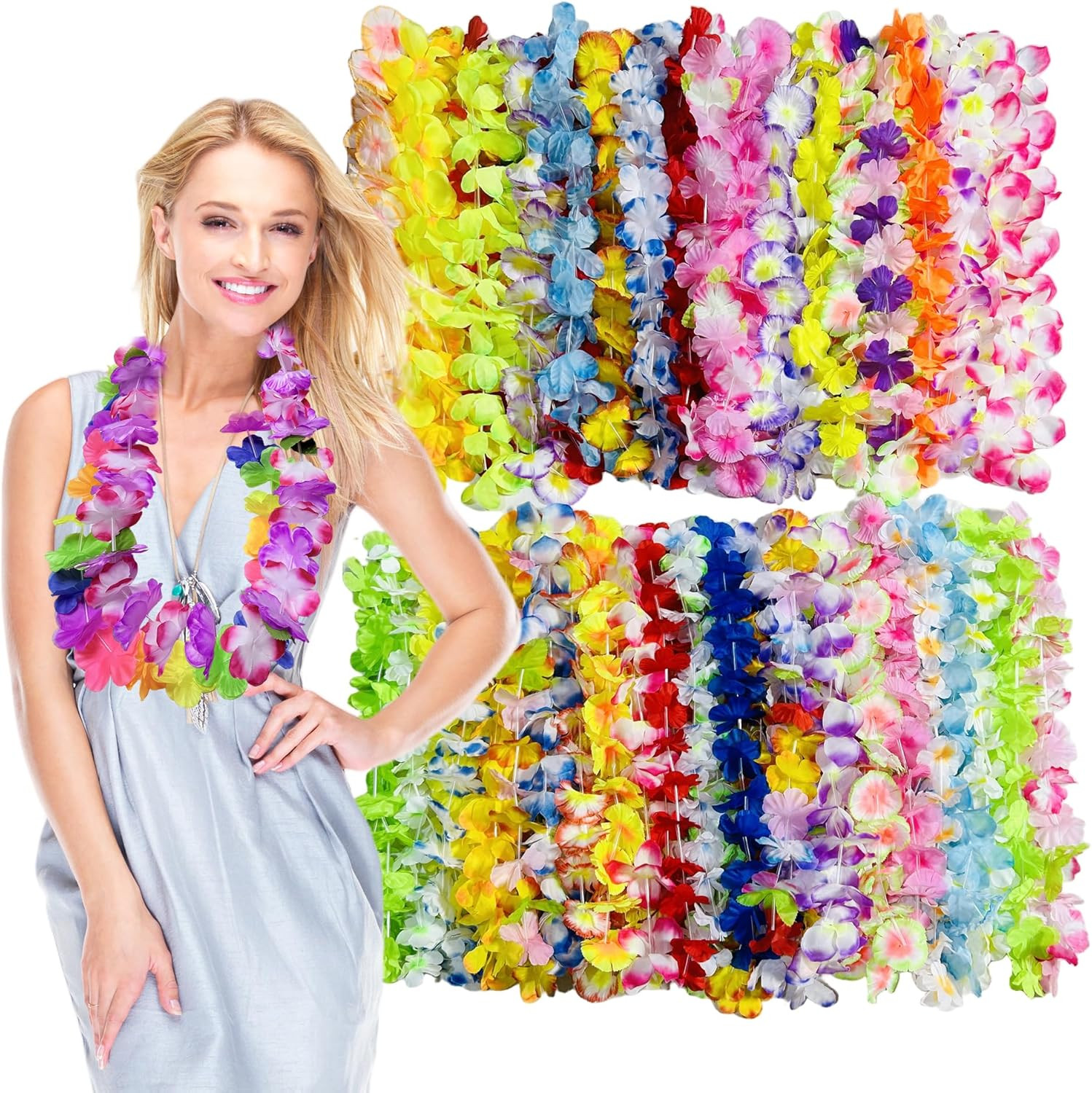 Hawaiian Leis 50 PCS Hawaii Flower Leis for Tropical Luau Party Decorations Hawaiian Leis 50 PCS Hawaii Flower Leis for Tropical Luau Party Decorations