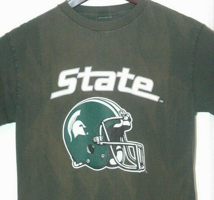 Vtg MICHIGAN STATE UNIVERSITY T SHIRT Rare OLD FOOTBALL HELMET Logo SPARTANS