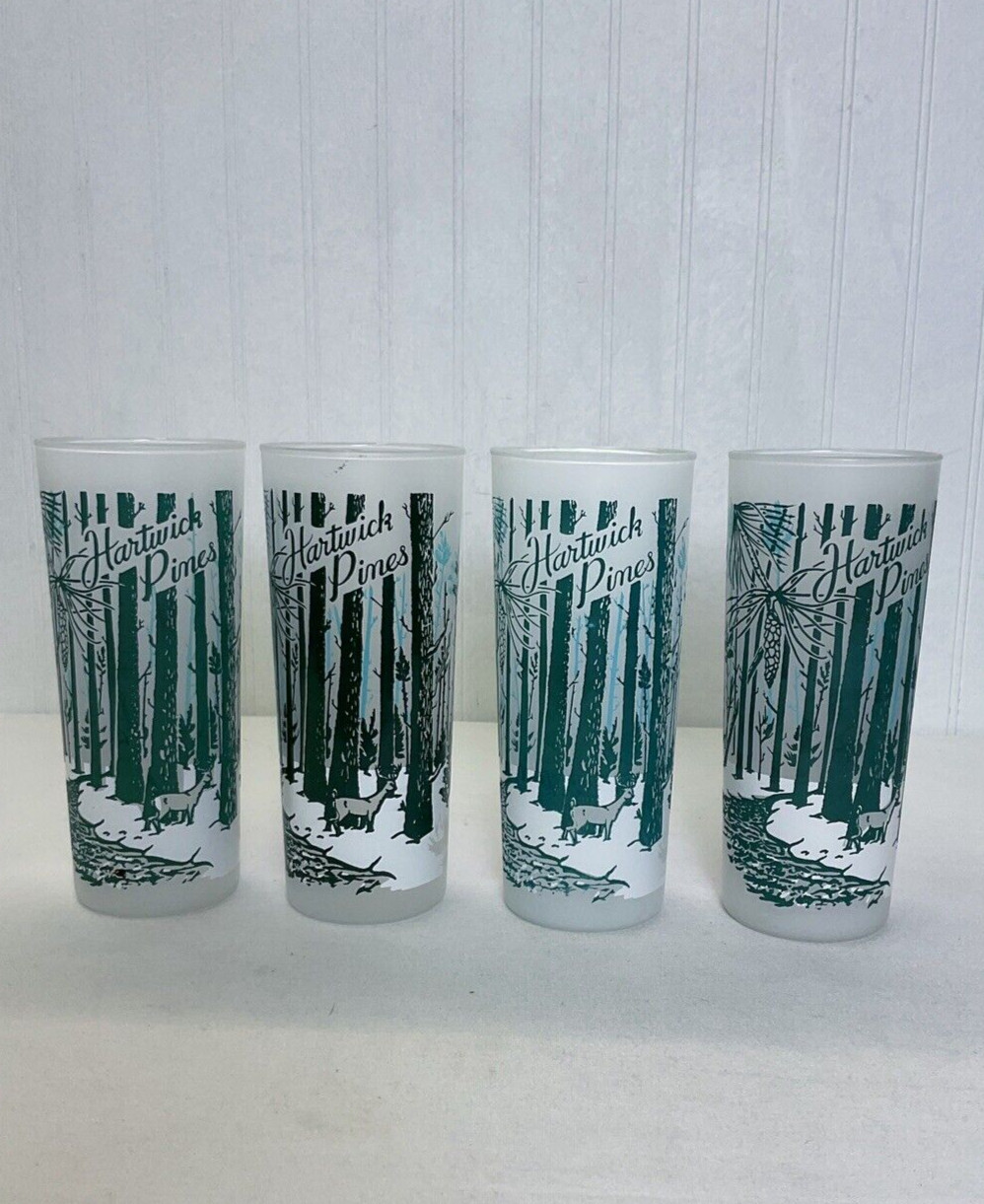 Vintage Hartwick Pines Frosted Souvenir Barware Glasses 7\