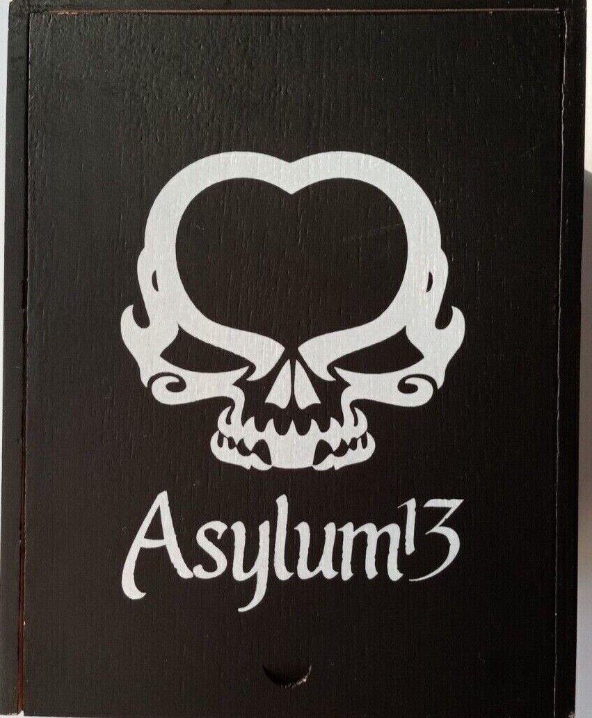 Asylum 13  Wood Cigar Box Black and Red Bottom - Empty - 7.5\