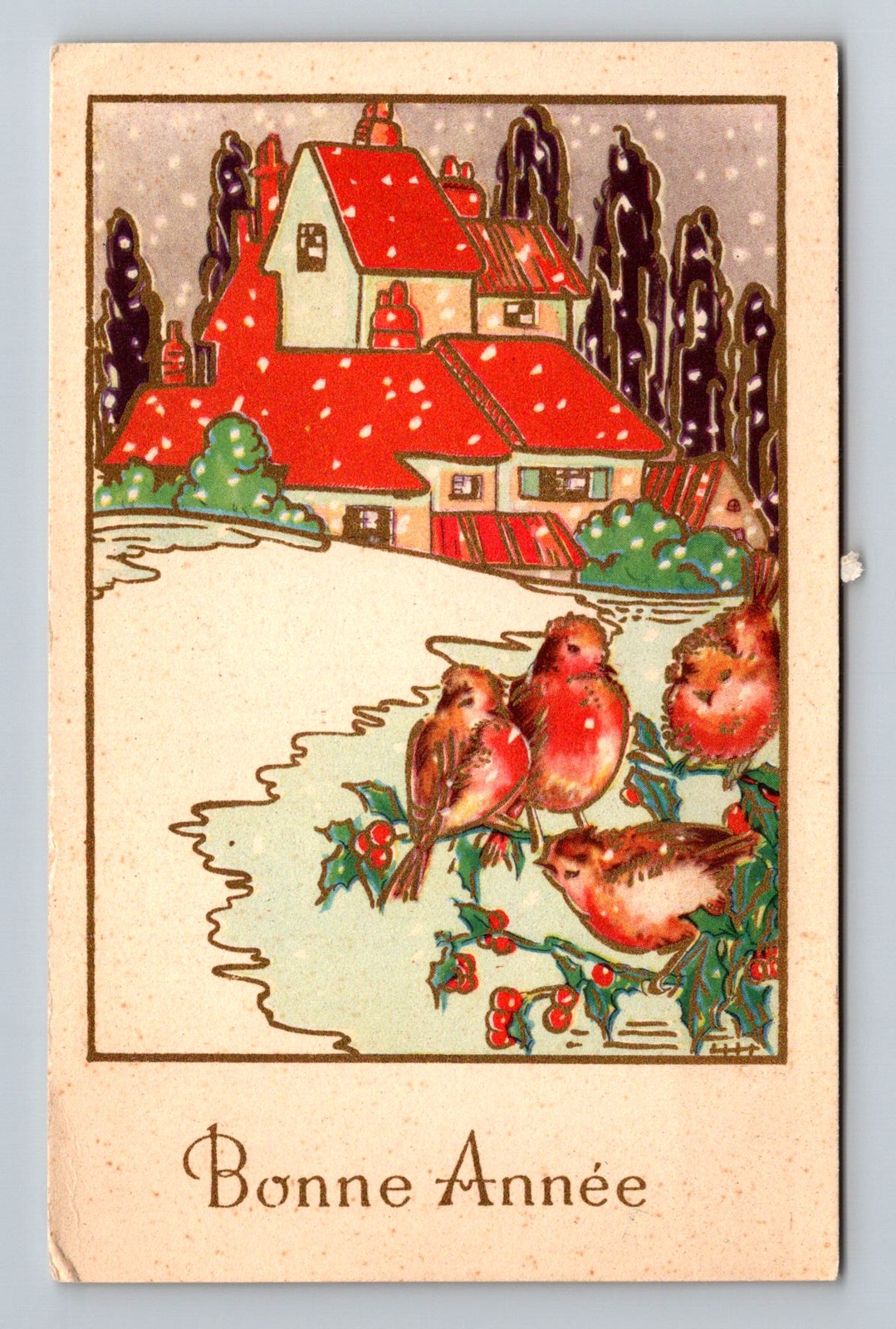 Switzerland- Happy New Year Winter Scene Postal Old Card Vintage c1939 Postcard Switzerland- Happy New Year Winter Scene Postal Old Card Vintage c1939 Postcard