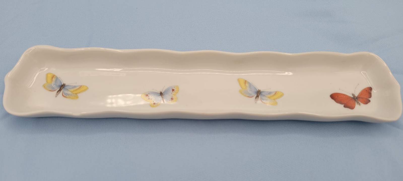 Limoges France Porcelain Butterfly Ring Jewelry Trinket Tray Slender 9-1/4
