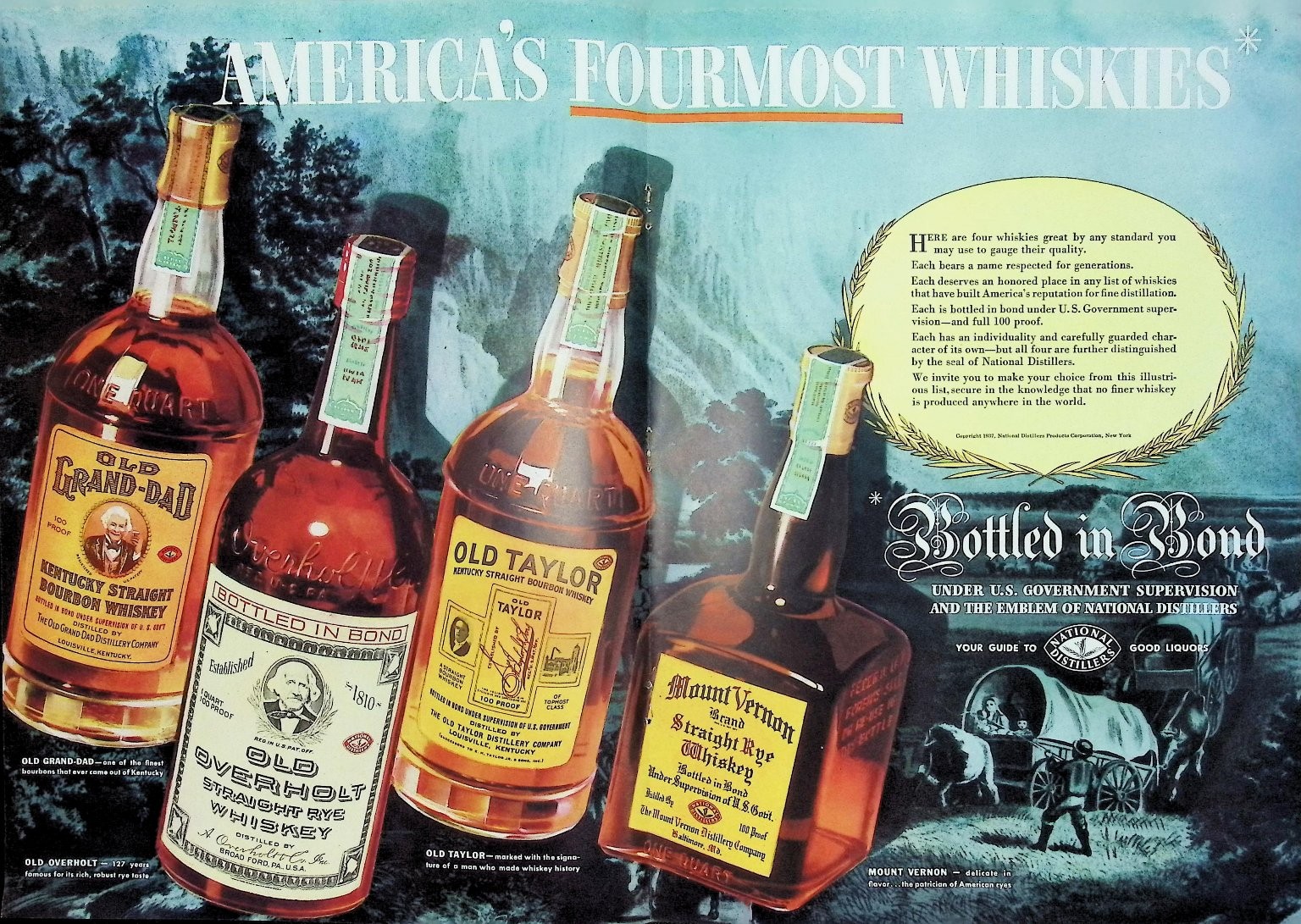 National Distillers 1937 2pg Print Ad America\'s Four Most Whiskies Vintage National Distillers 1937 2pg Print Ad America\'s Four Most Whiskies Vintage