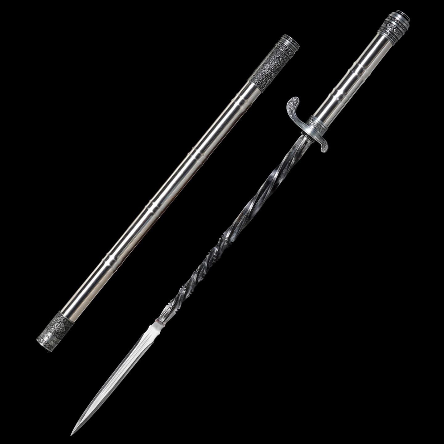 Four‑Sided Chinese Mace Manganese Steel Zinc Alloy Fittings Collectible Sword