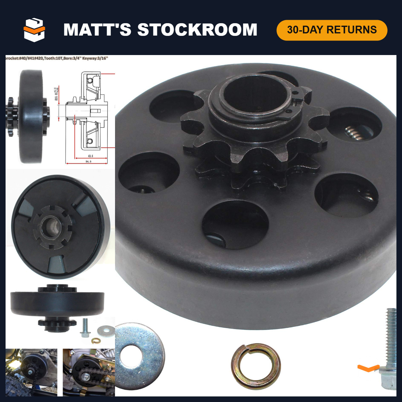 3/4 Bore 10 Tooth Clutch Compatible With Predator 212cc Centrifugal Clutch