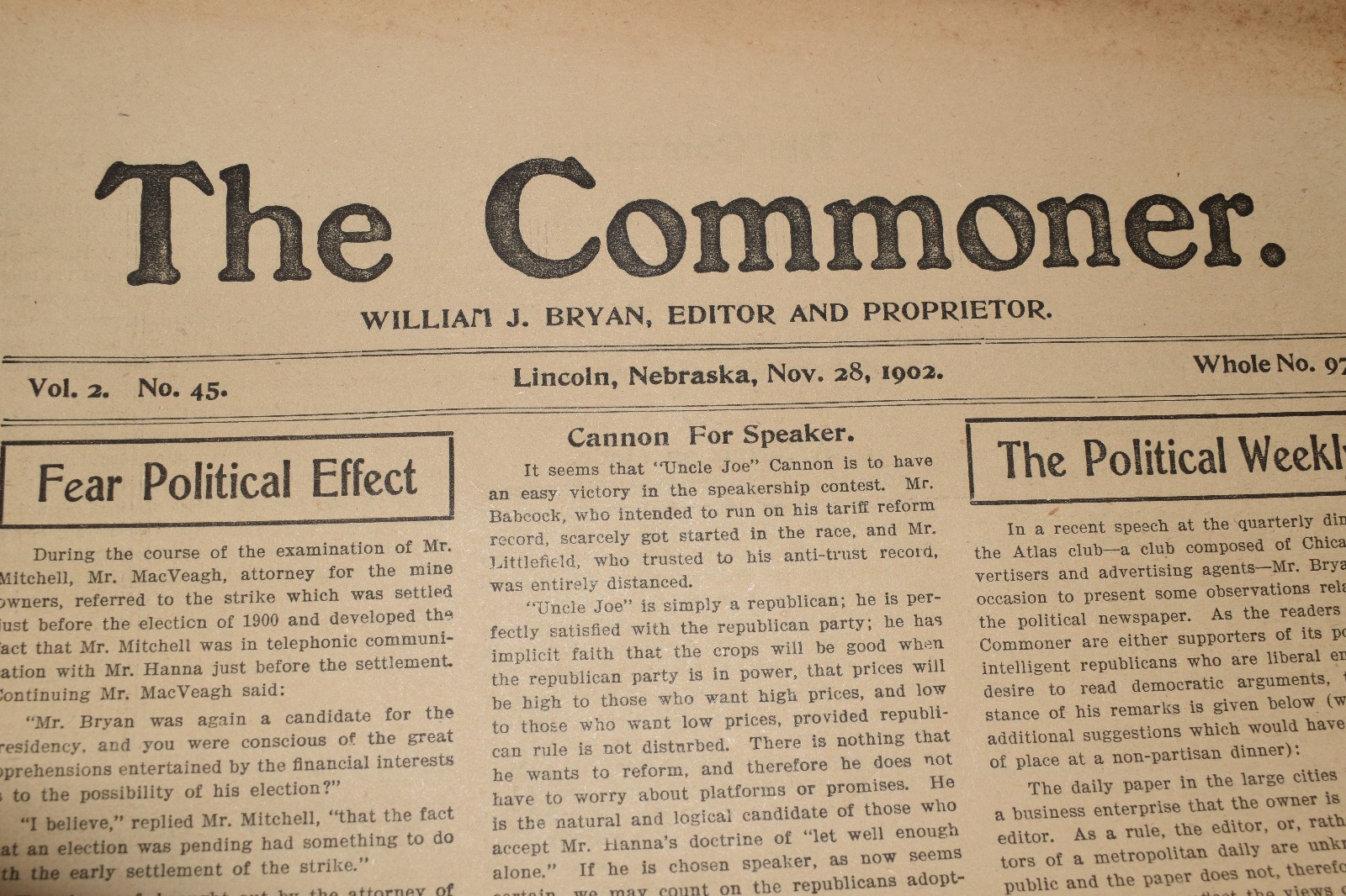 WILLIAM JENNINGS BRYAN The Great Commoner Lawyer 1902 Lincoln Nebraska Newspaper WILLIAM JENNINGS BRYAN The Great Commoner Lawyer 1902 Lincoln Nebraska Newspaper