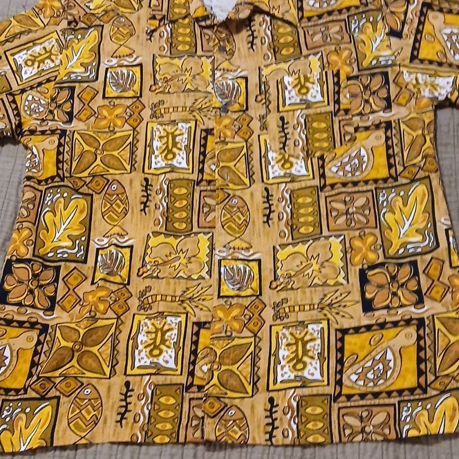 Fiji Islands Men's Hawaiian Shirt Brown/Yellow Tiki XL Floral Print #022 Fiji Islands Men's Hawaiian Shirt Brown/Yellow Tiki XL Floral Print #022