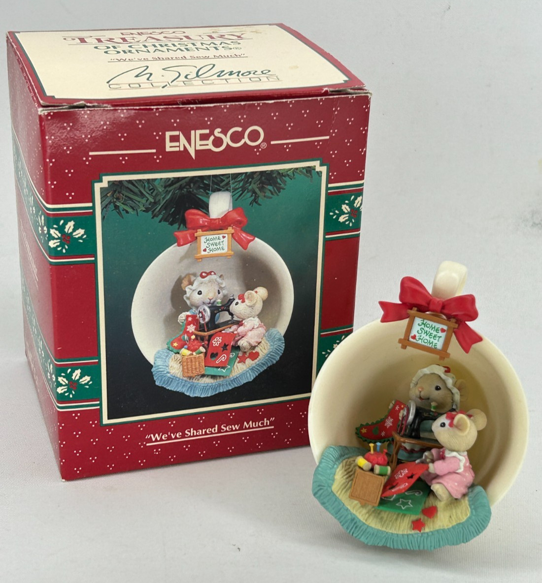 Vintage 1995 Enesco Ornament We\'ve Shared Sew Much Teacup Mice Cozy Cups- 112097