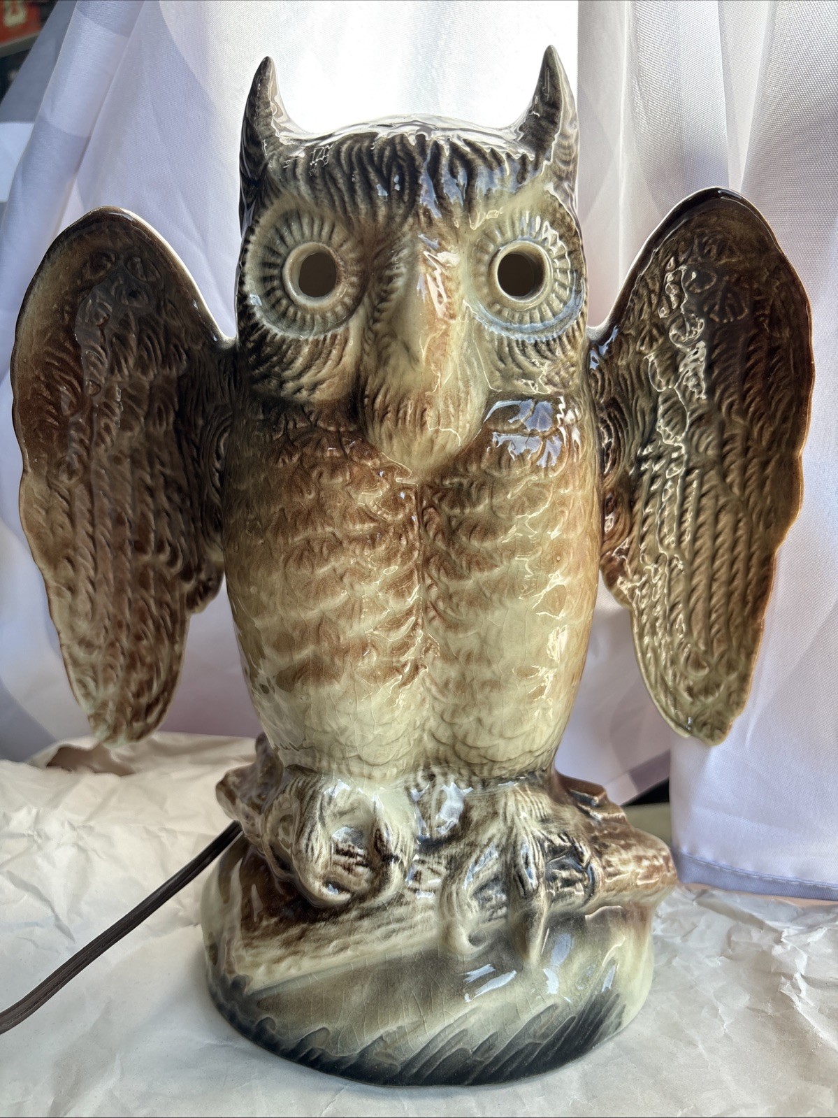 Vintage MCM Howard Kron Great Horned Owl Spooky Halloween Light Up TV Lamp Works Vintage MCM Howard Kron Great Horned Owl Spooky Halloween Light Up TV Lamp Works